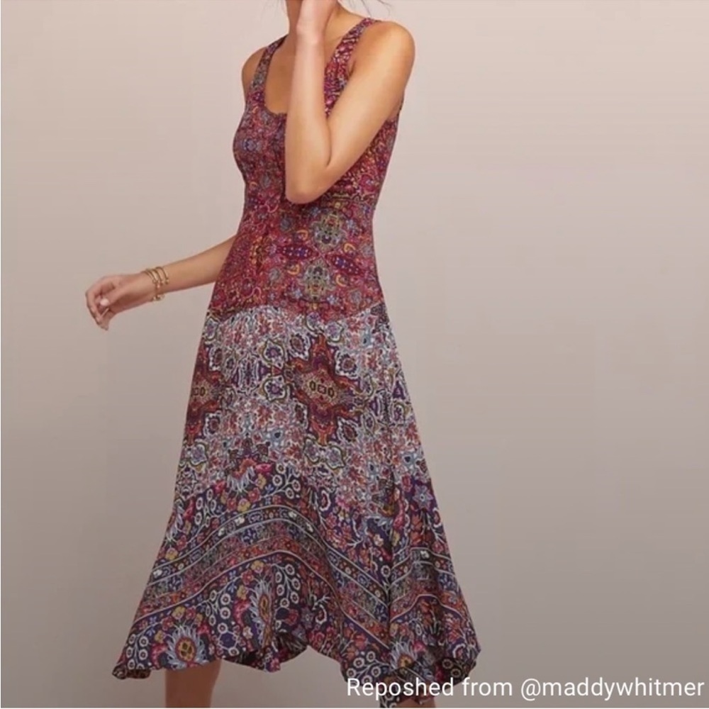 Anthropologie Maeve Floral Midi Dress Sz
4 Sleeveless Buttons Front Asymmetrical
